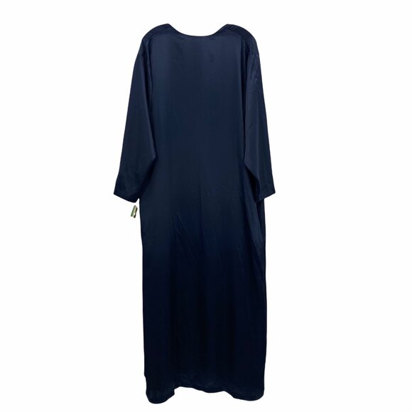 Vintage Calvin Klein OS Full Length Robe Navy Glossy Satin 90s Y2K Missing Belt - Picture 2 of 7